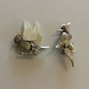 2 Vintage Costume Bird Pins